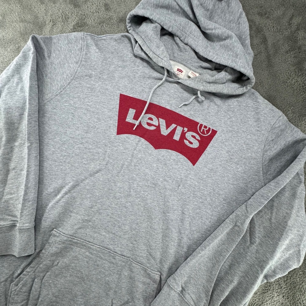 Levis Mens Gray Big Logo Hoodie Pullover Sweatshirt Size 4XLT